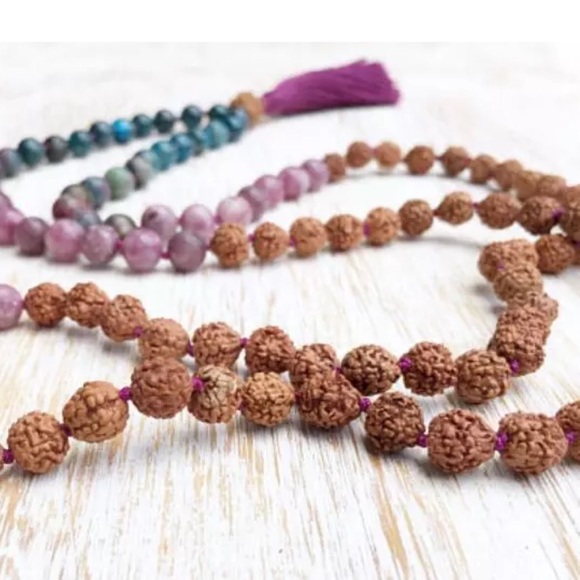 Mixed Gemstone and Rudraksha Seed Mala 8mm - Picture 8 of 11